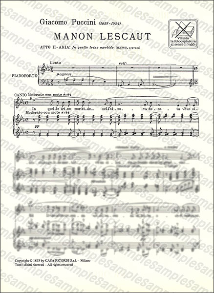 RICORDI:プッチーニ/この柔らかなレースの中で(歌劇「マノン