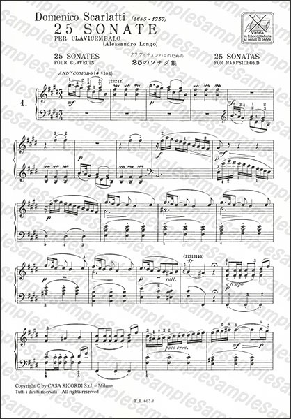 RICORDI:スカルラッティ/25のソナタ集/【1761302】/ER00046301/ピアノ