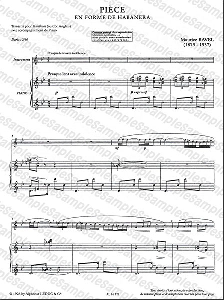 Alphonse Leduc:ラヴェル/ハバネラ形式の小品 【Oboe&Piano