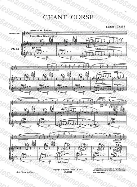 Alphonse Leduc:トマジ/コルシカの歌 【Clarinet&Piano