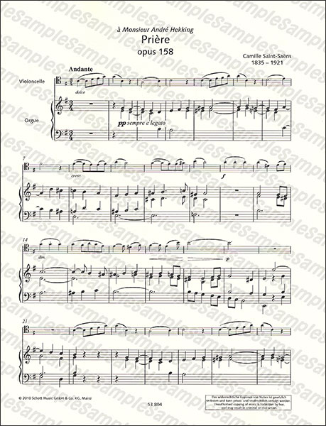 SCHOTT:サン=サーンス/祈り 作品158 【Cello&Organ(Piano)】/【896348