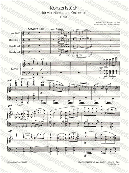 BREITKOPF:シューマン/4本のホルンと管弦楽のためのコンツェルトシュ