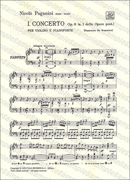 RICORDI:パガニーニ/ヴァイオリン協奏曲 第1番 ニ長調 作品6/【201125