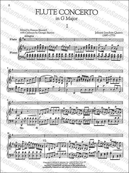 G. Schirmer:クヴァンツ/フルート協奏曲 ト長調/【83127】/50482222