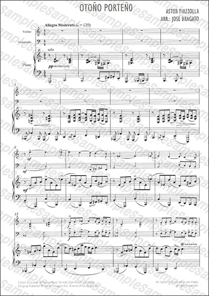 アストル・ピアソラ 『ブエノスアイレスの四季』 弦楽三重奏版 パート譜セット Alfred:ピアソラ/ブエノスアイレスの四季 【Solo Violin】/【1104957