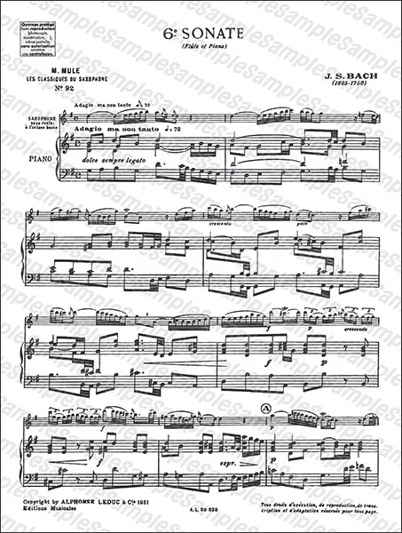 Alphonse Leduc:J.S. バッハ/フルート・ソナタ 第6番 【A