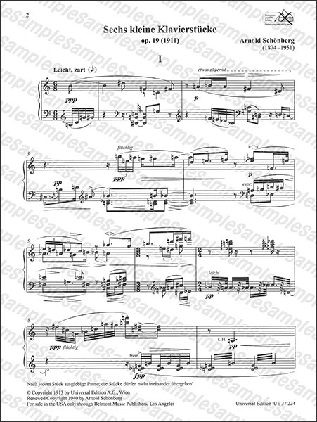 Universal Edition:シェーンベルク/6つの小さなピアノ曲 作品19/【2162623】/UE 37224/ピアノ・ソロ/輸入楽譜(T)  - 楽譜ネット 商品詳細