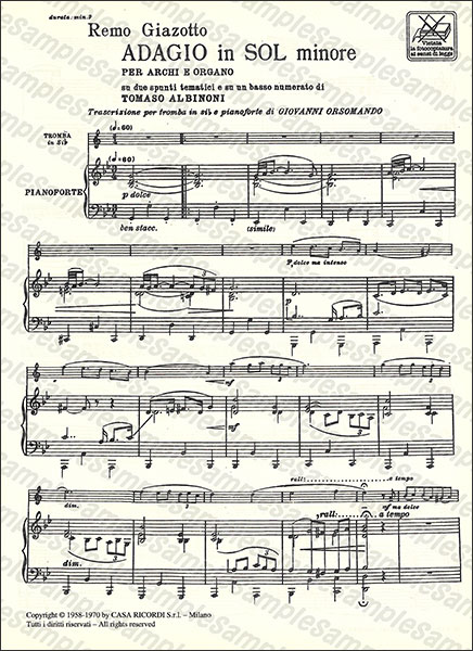 RICORDI:ジャゾット/アダージョ ト短調 (アルビノーニのアダージョ