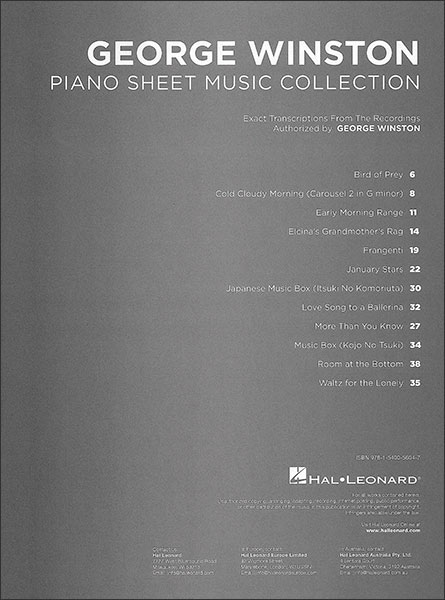 Hal Leonard:ジョージ・ウィンストン/ピアノ・シート