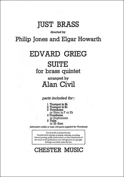 Chester Music:グリーグ/金管楽器のための組曲 (ジャスト・ブラス