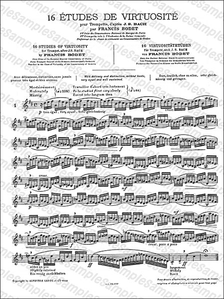 Alphonse Leduc:ボデ/バッハによる16の技巧的練習曲 【Trumpet