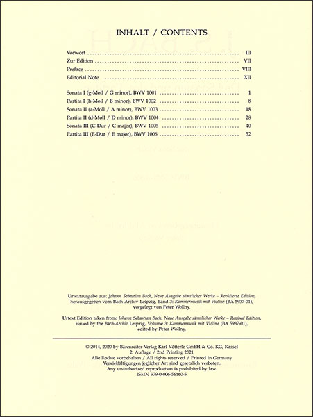 Barenreiter Verlag:J.S. バッハ/無伴奏ヴァイオリンのための
