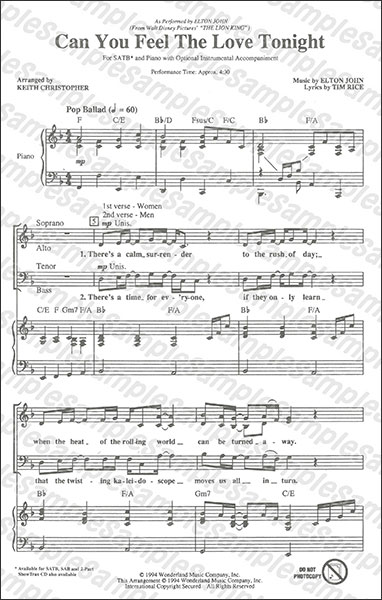 Hal Leonard:愛を感じて (「ライオン・キング」より) 【混声四部